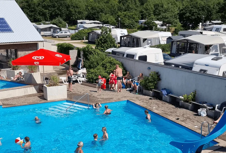 The heated outdoor pool