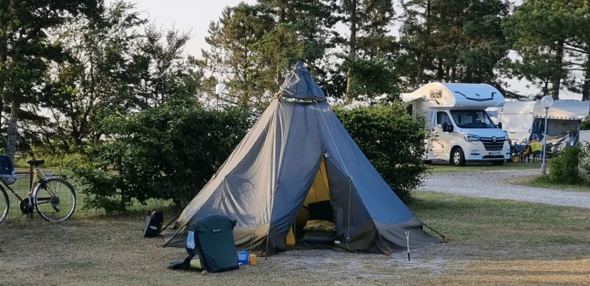 Tent pitched on the tent field